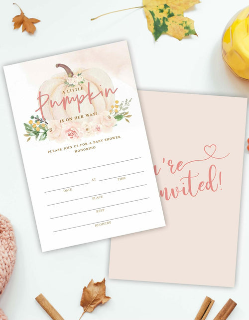 Load image into Gallery viewer, A Sweet Pumpkin Baby Shower Invitations Set of 25 Boho Pumpkin Girl Invites
