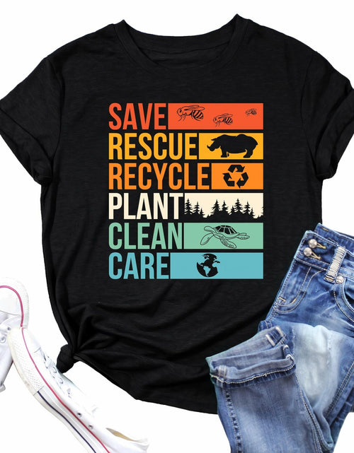 Load image into Gallery viewer, Earth Day Shirts Women Save Planet Bee Graphic T-Shirt Black Size S
