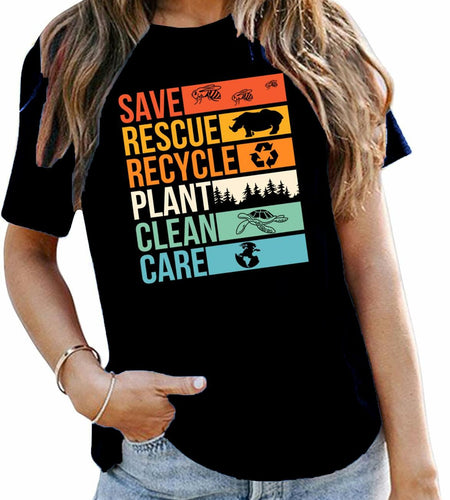 Earth Day Shirts Women Save Planet Bee Graphic T-Shirt Black Size S