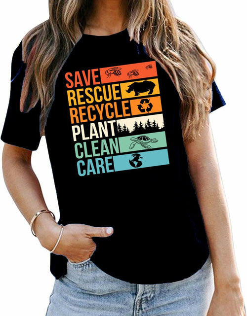 Load image into Gallery viewer, Earth Day Shirts Women Save Planet Bee Graphic T-Shirt Black Size S
