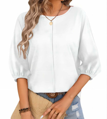 TAKEYAL Women's 3/4 Sleeve Basic Tee Shirt White Size XL