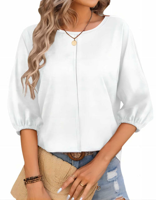 Load image into Gallery viewer, TAKEYAL Women's 3/4 Sleeve Basic Tee Shirt White Size XL
