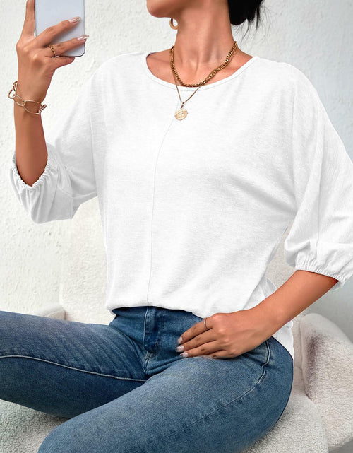 Load image into Gallery viewer, TAKEYAL Women's 3/4 Sleeve Basic Tee Shirt White Size XL
