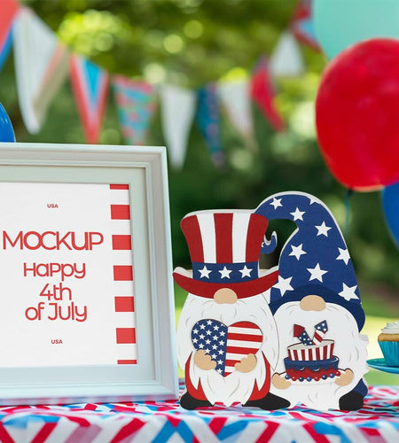 DECSPAS 4th of July Double Sided Wooden Tiered Tray Red White Blue Decor