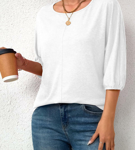 TAKEYAL Women's 3/4 Sleeve Basic Tee Shirt White Size XL
