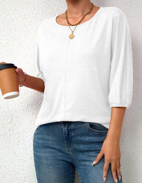 Load image into Gallery viewer, TAKEYAL Women's 3/4 Sleeve Basic Tee Shirt White Size XL
