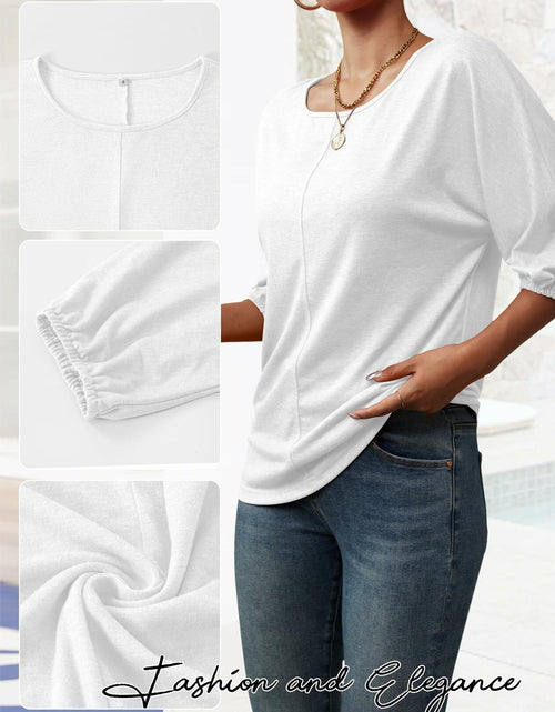 Load image into Gallery viewer, TAKEYAL Women's 3/4 Sleeve Basic Tee Shirt White Size XL
