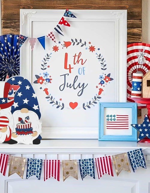 Load image into Gallery viewer, DECSPAS 4th of July Double Sided Wooden Tiered Tray Red White Blue Decor
