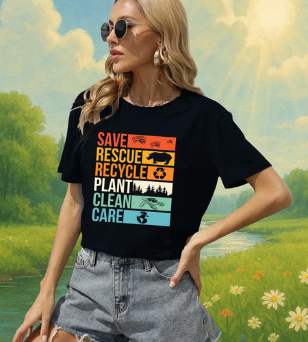 Earth Day Shirts Women Save Planet Bee Graphic T-Shirt Black Size S