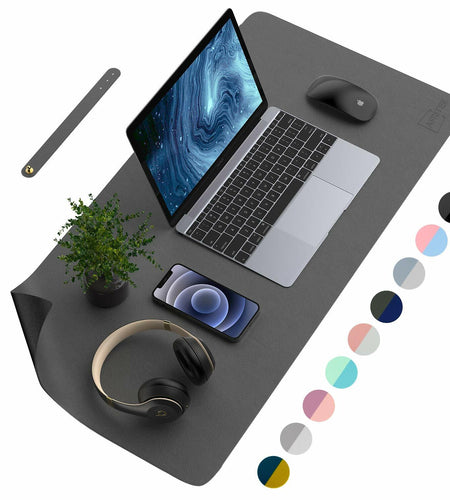 AFRITEE Dual Side PU Leather Desk Pad Mat Large 31.5x15.7 Black/Dark Gray