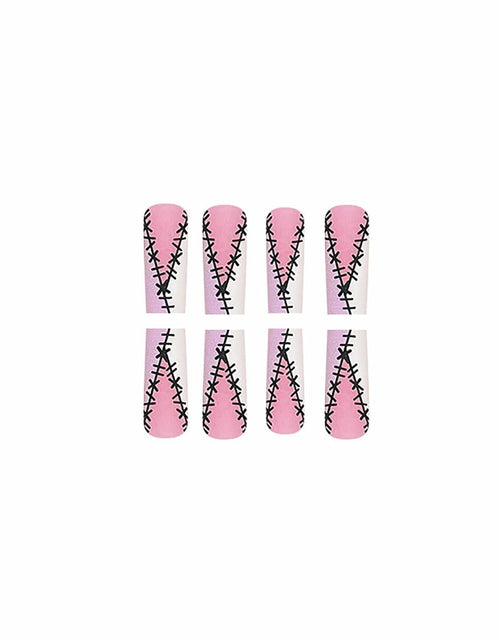 Load image into Gallery viewer, RIICFDD Halloween Fake Nails 24 Pcs Coffin Pink French Tip Ghost Designs
