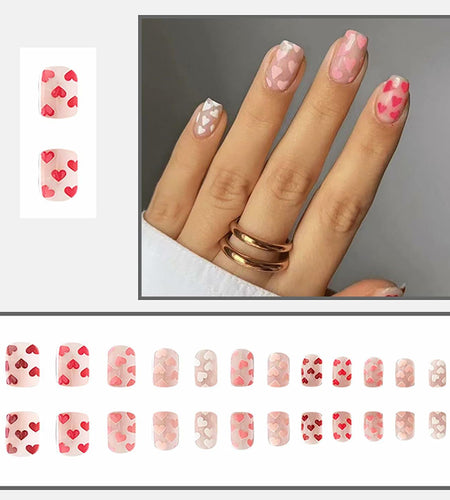 RIICFDD Heart Press On Nails Medium Square Glossy French Tip 72Pcs