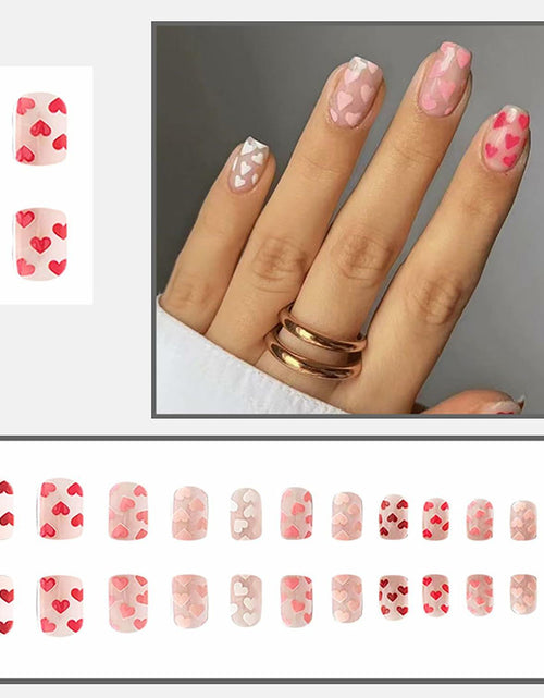 Load image into Gallery viewer, RIICFDD Heart Press On Nails Medium Square Glossy French Tip 72Pcs
