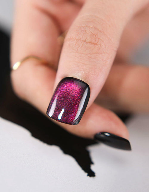 Load image into Gallery viewer, Purple Press On Nails Short Square Acrylic Cat Eye Color Changing 24 Pcs
