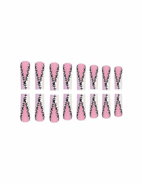 Load image into Gallery viewer, RIICFDD Halloween Fake Nails 24 Pcs Coffin Pink French Tip Ghost Designs
