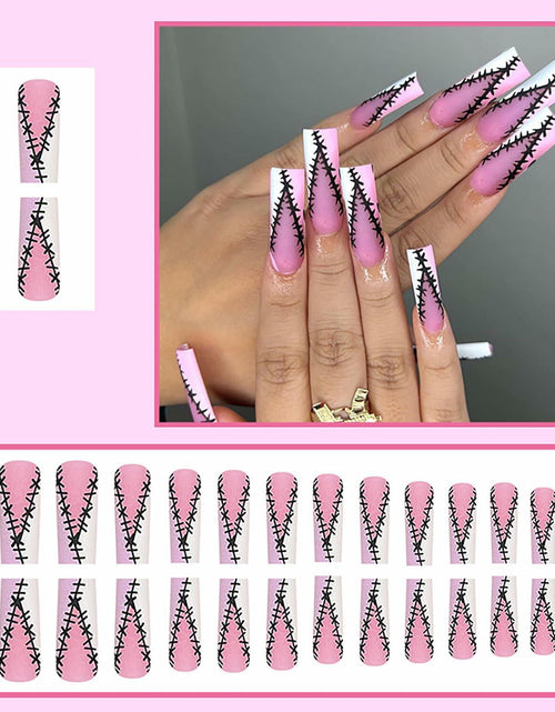 Load image into Gallery viewer, RIICFDD Halloween Fake Nails 24 Pcs Coffin Pink French Tip Ghost Designs
