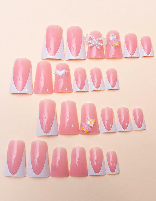 Load image into Gallery viewer, RIICFDD French Press On Nails 24 Pcs Medium Nude Pink White Tips Charms
