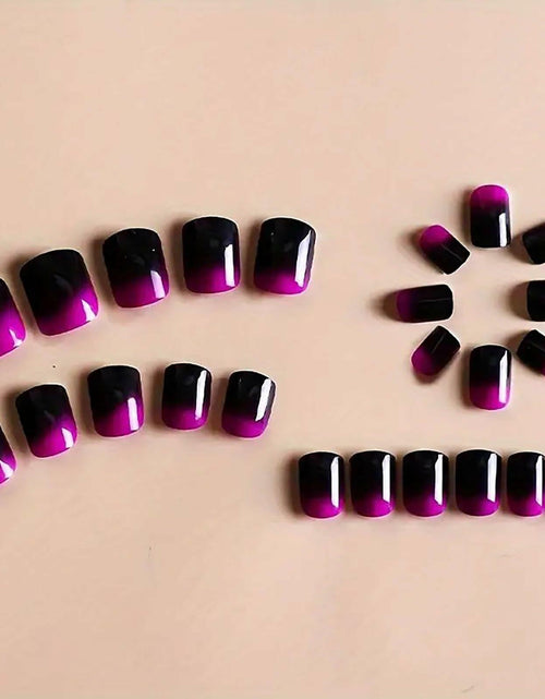 Load image into Gallery viewer, RTKHFZE French Tip Pink Long Square Press On Nails 24pcs Flower Rhinestones
