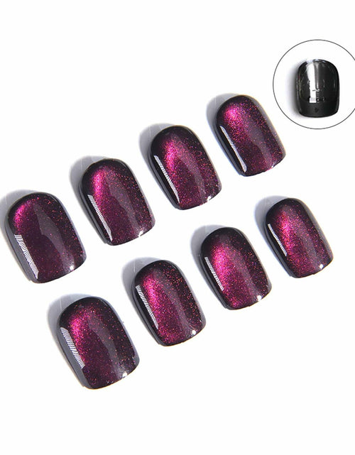 Load image into Gallery viewer, Purple Press On Nails Short Square Acrylic Cat Eye Color Changing 24 Pcs
