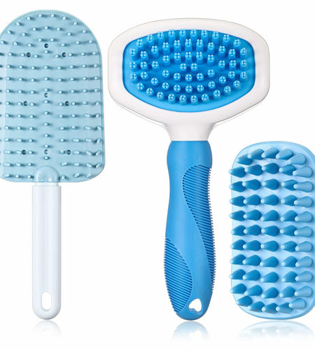 Baderke 3 Pcs Cat Tongue Comb Silicone Brush Kit Soft Massage Red