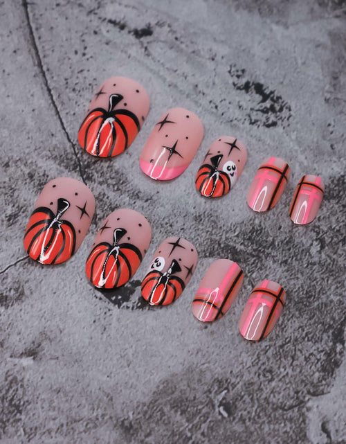Load image into Gallery viewer, 24 Pcs Black Short Square Press On Nails Skull Flower Halloween Full Cover
