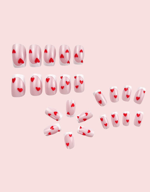 Load image into Gallery viewer, RIICFDD Heart Press On Nails Medium Square Glossy French Tip 72Pcs
