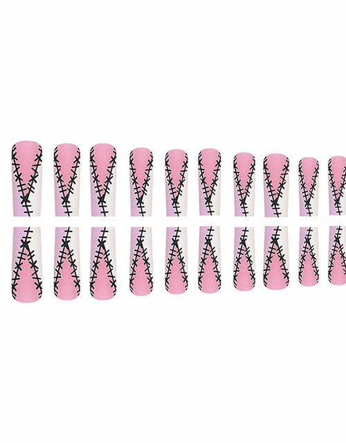 Load image into Gallery viewer, RIICFDD Halloween Fake Nails 24 Pcs Coffin Pink French Tip Ghost Designs
