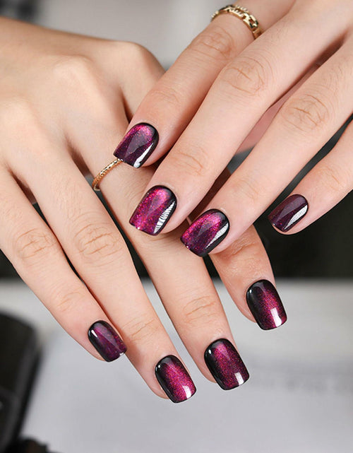 Load image into Gallery viewer, Purple Press On Nails Short Square Acrylic Cat Eye Color Changing 24 Pcs
