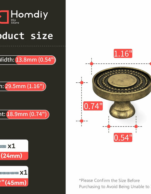 Load image into Gallery viewer, Homdiy 10 Pack Solid Gold Brass Knurled Zinc Alloy Cabinet Knobs Drawer

