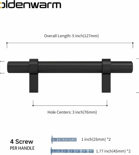 goldenwarm 6 Pack Black 5 Inch Cabinet Handles Stainless Steel Zinc Alloy