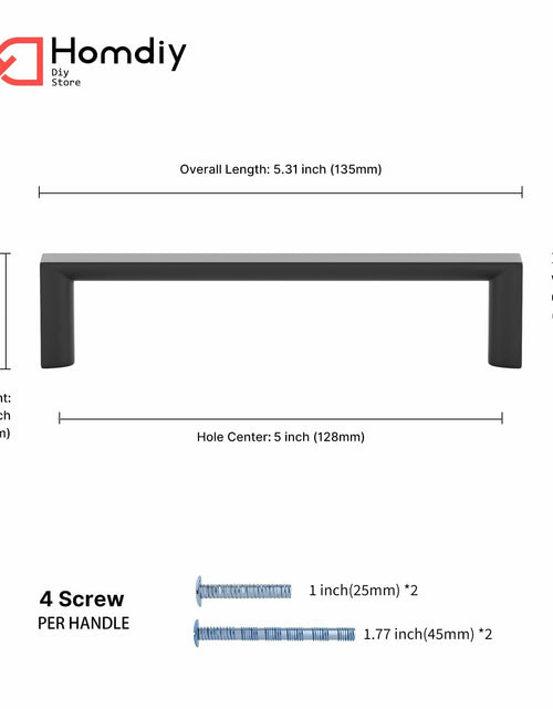 Load image into Gallery viewer, homdiy 25Pack 5in Matte Black Cabinet Handles 128mm Hole Centers

