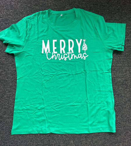 Merry Christmas Women's Graphic Short Sleeve Shirt Green Size XL