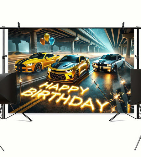 BlissYard Race Car Happy Birthday Banner 70x43" Party Backdrop Decor