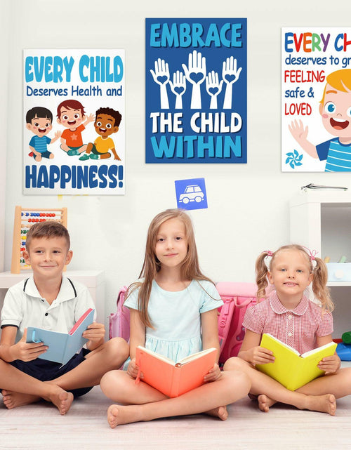 Load image into Gallery viewer, Feifeiya Child Abuse Prevention Poster Blue Pinwheel 9 Pcs Classroom Decor
