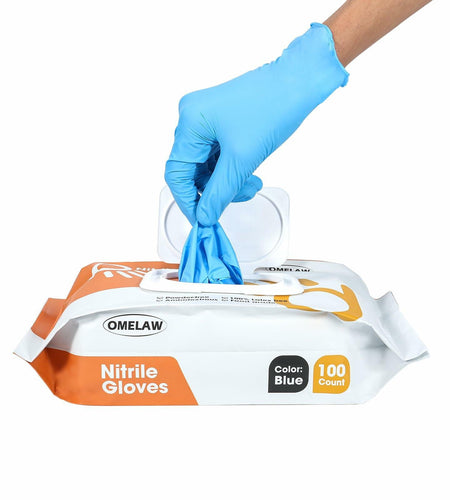 OMELAW Blue Nitrile Gloves Large Powder-Free Latex-Free 100 Pack Size L