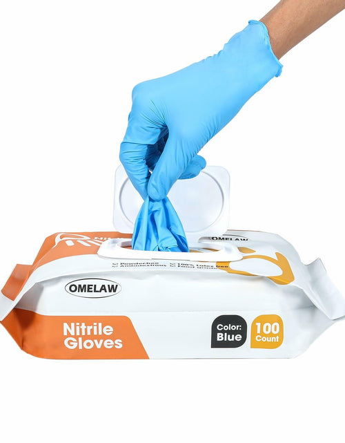 Load image into Gallery viewer, OMELAW Blue Nitrile Gloves Large Powder-Free Latex-Free 100 Pack Size L
