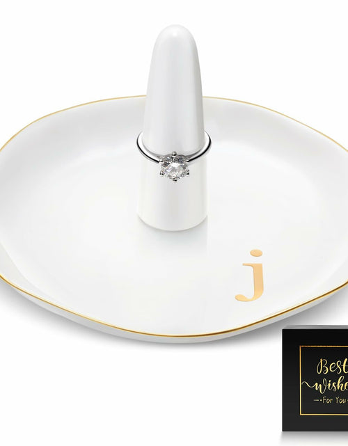 Load image into Gallery viewer, Beeveer Ceramic A-Z Ring Holder Jewelry Tray 4.5x2.4in White Trinket Dish
