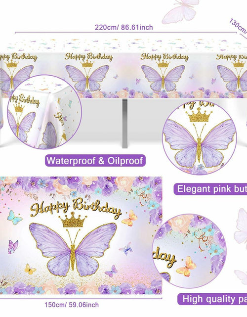 Load image into Gallery viewer, 107 Pcs Purple Butterfly Birthday Decoration Set Indoor Outdoor Party
