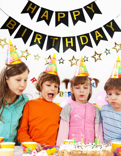 Load image into Gallery viewer, GLASNES Happy Birthday Banner Decoration Kit Black and Gold Party Supplies
