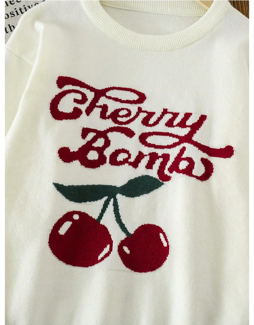 Load image into Gallery viewer, BEAUDRM Girl's Cherry Knit Sweater Long Sleeve Crewneck Apricot Size 11Y
