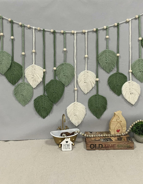 Load image into Gallery viewer, Nature-Inspired Macrame Leaf Wall Hanging Boho Green Tapestry 47.2x30
