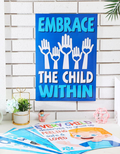 Load image into Gallery viewer, Feifeiya Child Abuse Prevention Poster Blue Pinwheel 9 Pcs Classroom Decor
