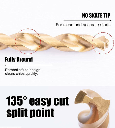 TIANZONE 1/8 Hex Shank Titanium HSS Drill Bits Set 10Pc Quick Change