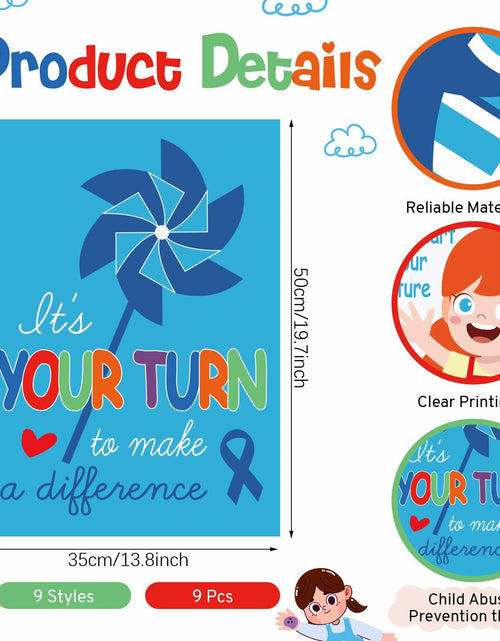 Load image into Gallery viewer, Feifeiya Child Abuse Prevention Poster Blue Pinwheel 9 Pcs Classroom Decor
