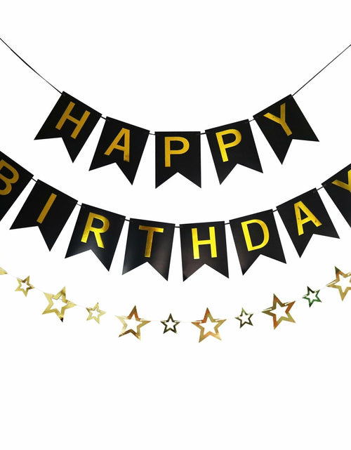 Load image into Gallery viewer, GLASNES Happy Birthday Banner Decoration Kit Black and Gold Party Supplies
