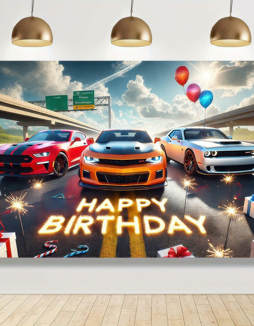 Load image into Gallery viewer, BlissYard Car Birthday Banner 70x43" Fast Cars Party Photo Backdrop
