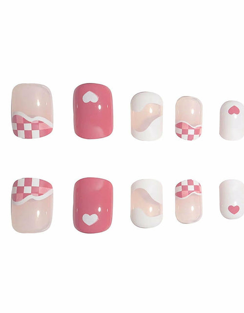 Load image into Gallery viewer, Vokupoga Square Press On Nails White Pink Acrylic 24Pcs Reusable
