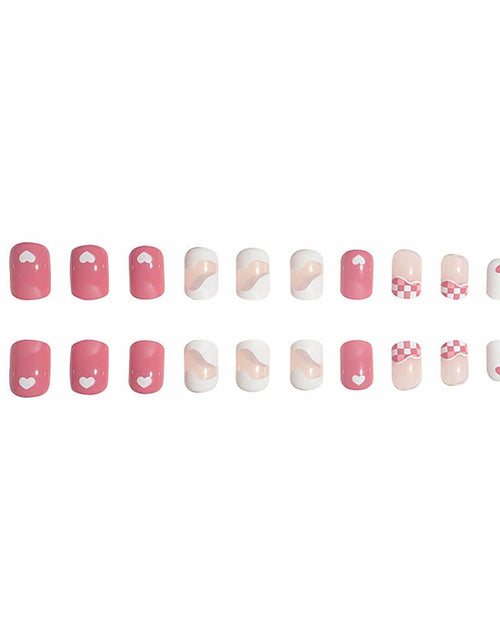 Load image into Gallery viewer, Vokupoga Square Press On Nails White Pink Acrylic 24Pcs Reusable
