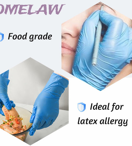 OMELAW Blue Nitrile Gloves Large Powder-Free Latex-Free 100 Pack Size L