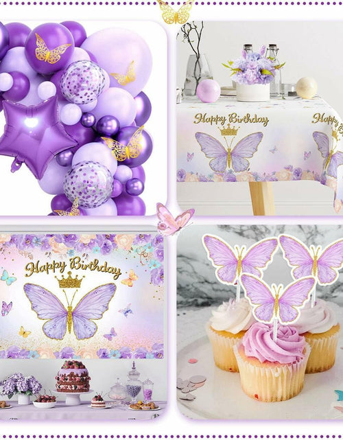Load image into Gallery viewer, 107 Pcs Purple Butterfly Birthday Decoration Set Indoor Outdoor Party

